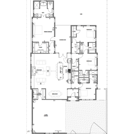 A floor plan for a home with two bedrooms and two bathrooms.