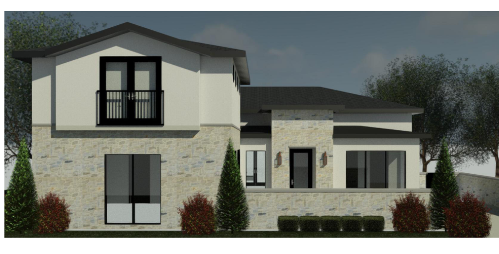 A rendering of a two story home.